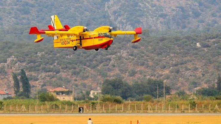İspanyadan gönderilen 2 yangın söndürme uçağı Muğlada faaliyetlerine başladı