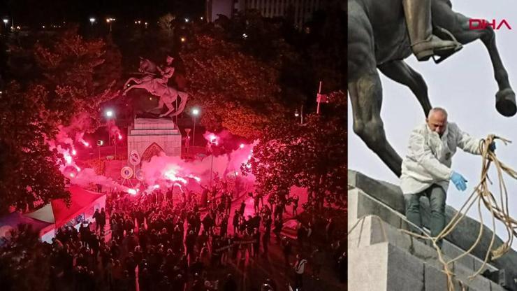 Samsunda saldırıya uğrayan Atatürk Anıtı için marşlar eşliğinde nöbet tutuldu