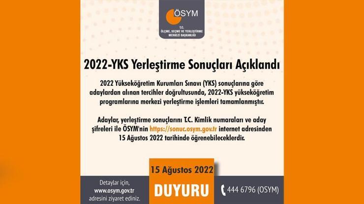 SON DAKİKA: YKS tercih sonuçları açıklandı