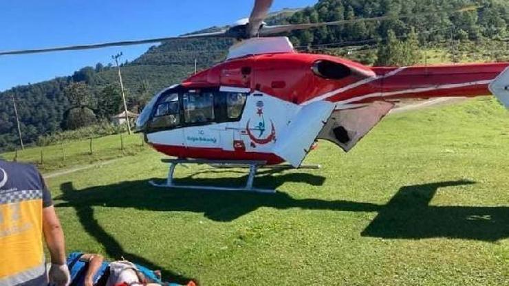 Trabzonda ambulans helikopter ağaçtan düşen yaralıyı yayladan aldı