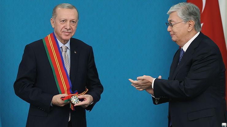 Son dakika... Cumhurbaşkanı Erdoğandan Astanada açıklamalar Tokayevden Erdoğana dostluk devlet nişanı