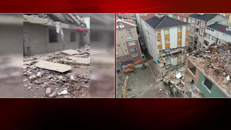 İstanbulda yıkımı yapılan binada çökme meydana geldi