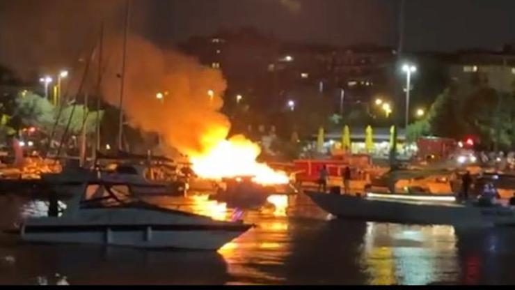 Maltepede tekne alev alev yandı