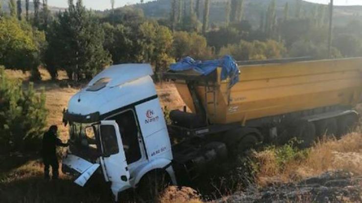 Yoldan çıkan kamyonun sürücüsü yaralandı