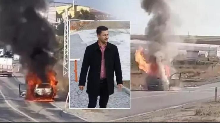 Korku dolu anlar! Sürücü alev alan araç içerisinde kaldı