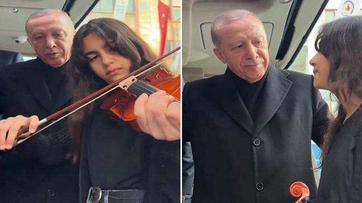 Erdoğan, kemanıyla Çanakkale Türküsü çalan öğrenciye eşlik etti