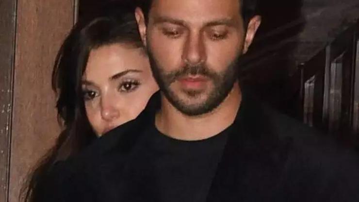 Hande Erçel-Hakan Sabancı çifti gecelerde Gazetecileri görünce sevgilisinin arkasına saklandı