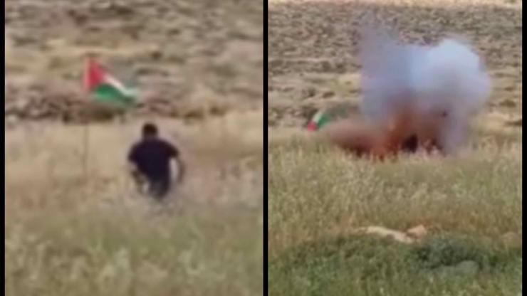 Filistin bayrağını tekmeleyen İsrailli, bubi tuzağına yakalandı