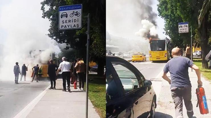 İstanbul’da hareketli dakikalar: İETT otobüsü yandı