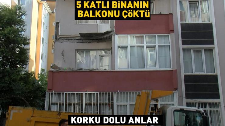 Korku dolu anlar Kartalda 5 katlı binanın balkonu çöktü