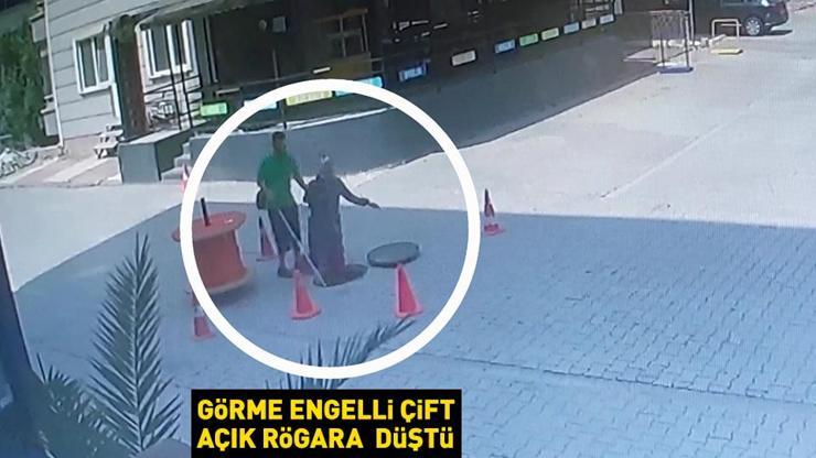 Görme engelli çift açık rögara düştü