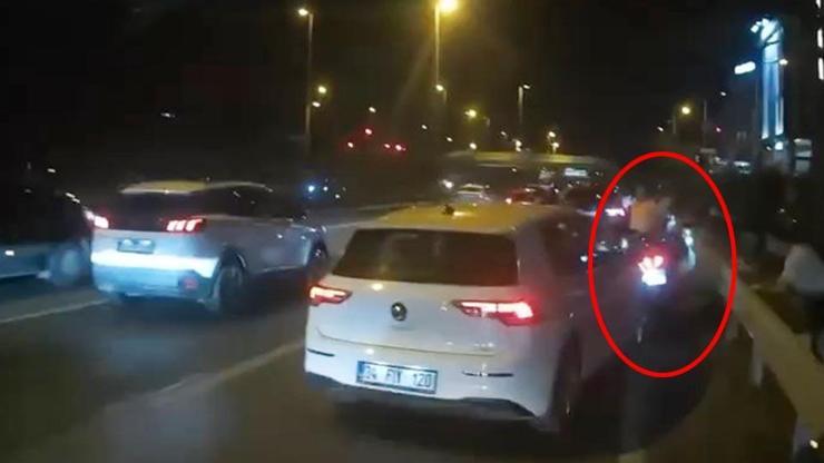 E-5te trafikte tartıştığı motosikletliyi ezmeye çalıştı | Video Haber