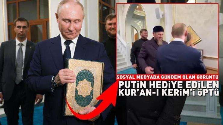 Sosyal medyada gündem olan anlar Putin kendisine hediye edilen Kuran-ı Kerimi öptü