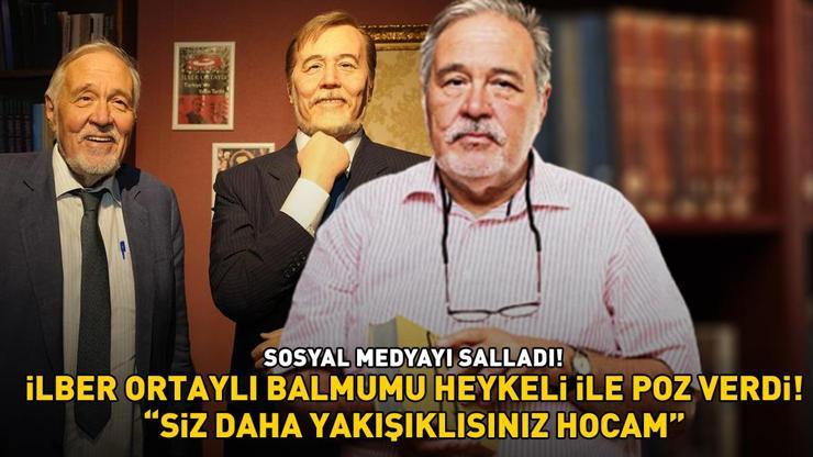 İlber Ortaylı balmumu heykeli ile poz verdi Sosyal medyayı salladı: SİZ DAHA YAKIŞIKLISINIZ HOCAM