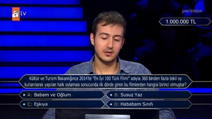 Kültür ve Turizm Bakanlığı En iyi 100 TÜRK FİLMİ - 2014 yılı halk oylaması: Susuz Yaz Kim Milyoner Olmak İster 1 Milyon TL soru