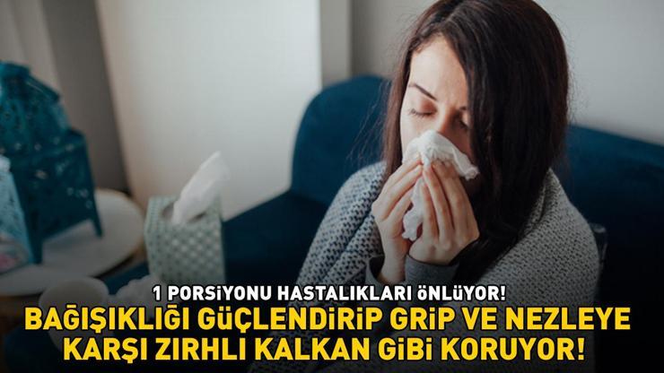 BAĞIŞIKLIĞI GÜÇLENDİRİP GRİP VE NEZLEYE KARŞI ZIRHLI KALKAN GİBİ KORUYOR C vitamini yönünden zengin 1 porsiyonu hastalıkları önlüyor