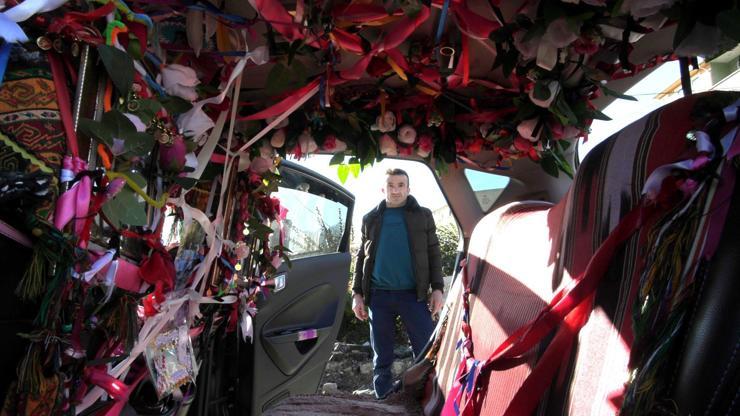 Güvenlik görevlisinin süslü aracında yayla esintileri Güvenlik görevlisinin süslü aracında yayla esintileri