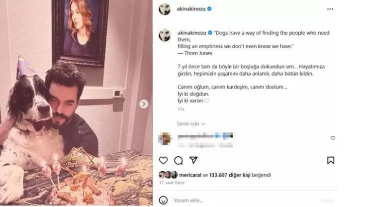 Akın Akınözü köpeğinin doğum gününü kutladı