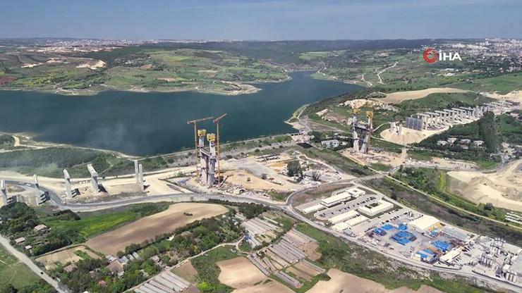 Kanal İstanbuldan son görüntü: Sazlıdere Köprüsünün ayakları 100 metreyi aştı