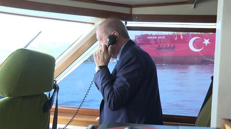 Cumhurbaşkanı Erdoğan, Osman Gazi gemisi kaptanı ile konuştu