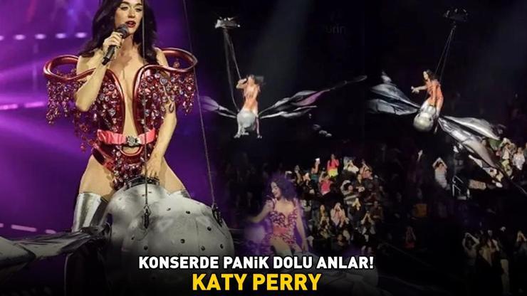 Konserde panik dolu anlar Katy Perry düşme tehlikesi atlattı