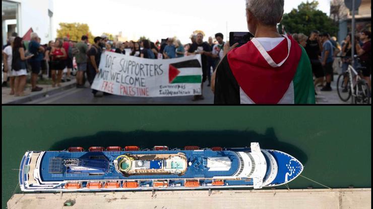 Yunanistan'da İsrail yolcu gemisine protesto!