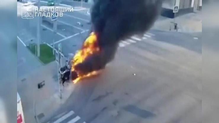 O anlar kamerada: HAVAYA SAVRULDU, ALEV ALDI Ukrayna Dronu Belgorod’da