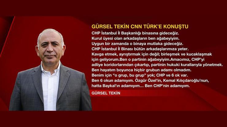 CHP'de tartışmanın odağındaki Gürsel Tekin, CNN TÜRK'e konuştu: CHP'yi adliye koridorlarından kurtarmak istiyoruz CHP'de tartışmanın odağındaki Gürsel Tekin, CNN TÜRK'e konuştu: CHP'yi adliye koridorlarından kurtarmak istiyoruz