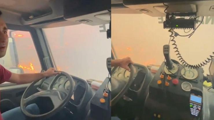 Çanakkalede orman yangını Arazöz alevlerin içinde kaldı