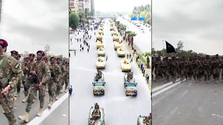 Sokaklar ayakta Yeni Suriye ordusu ilk kez halkın karşısında