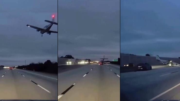 Uçak acil iniş yaptı, araca çarptı O anlar...