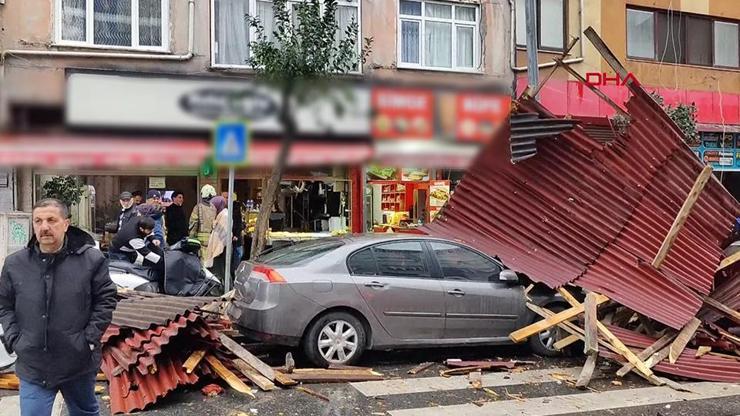 Esenlerde 4 katlı binanın çatısı araçların üzerine uçtu