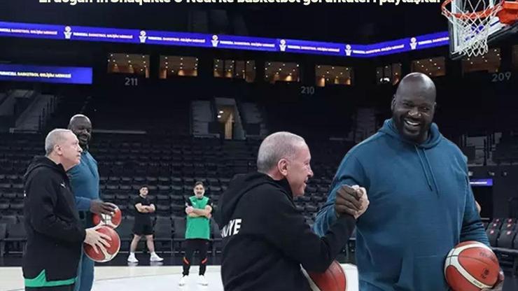 Renkli görüntüler... Cumhurbaşkanı Erdoğanın, Shaquille ONeal ile basketbol görüntüleri paylaşıldı