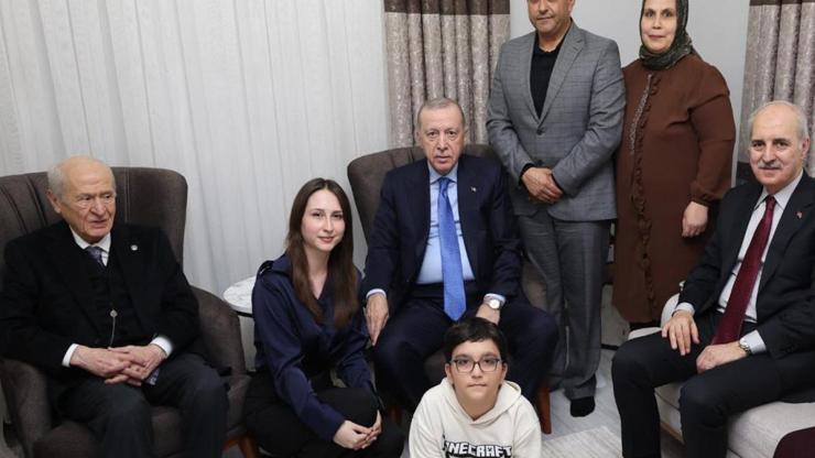 Cumhurbaşkanı Erdoğan ve MHP Lideri Bahçeliden depremzede aileye sürpriz ziyaret