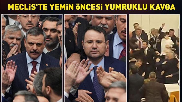 SON DAKİKA | Mustafa Çiftçi ve Akın Gürlekin yemin töreni öncesi Mecliste yumruklu kavga