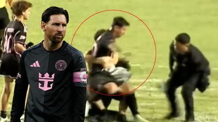 Lionel Messi'nin zor anları! Sahaya giren taraftarlar yaka paça indirdi...
