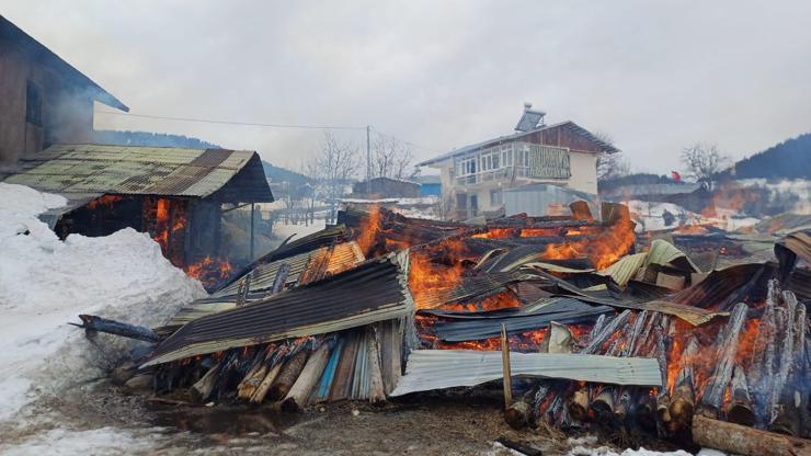 Artvinde yangın: 1 ev, 2 ahır ve 1 ambar küle döndü