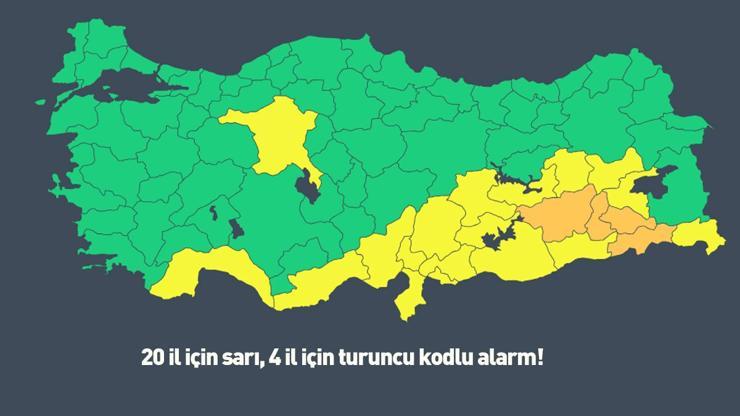  20 il için sarı, 4 il için turuncu kodlu alarm!