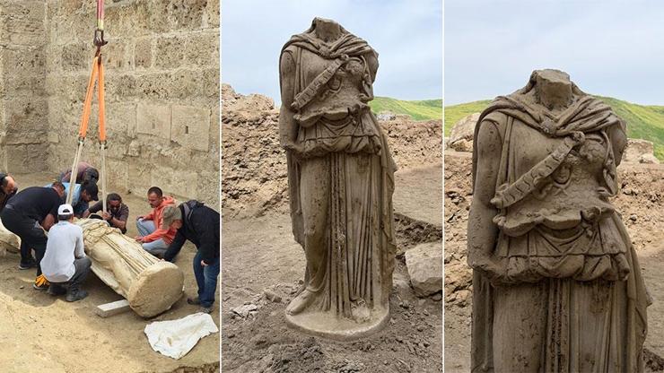 Laodikeia'da molozların arasından 2 metrelik Athena heykeli çıktı Laodikeia'da molozların arasından 2 metrelik Athena heykeli çıktı