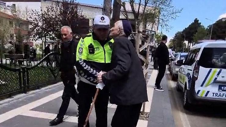 Yolun karşısına geçiren polise böyle teşekkür etti