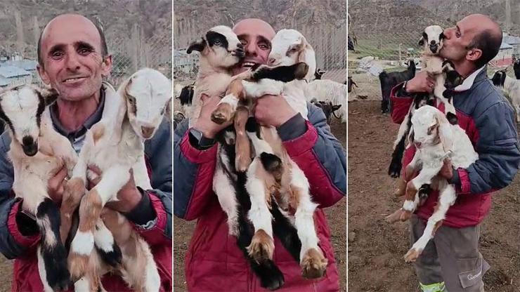 Çobanın oğlaklarına sevgisi yürekleri ısıttı