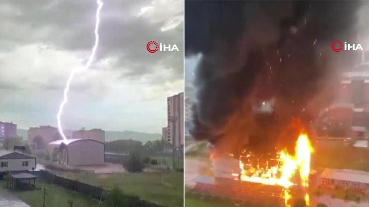 Düşen yıldırım böyle yangın çıkardı