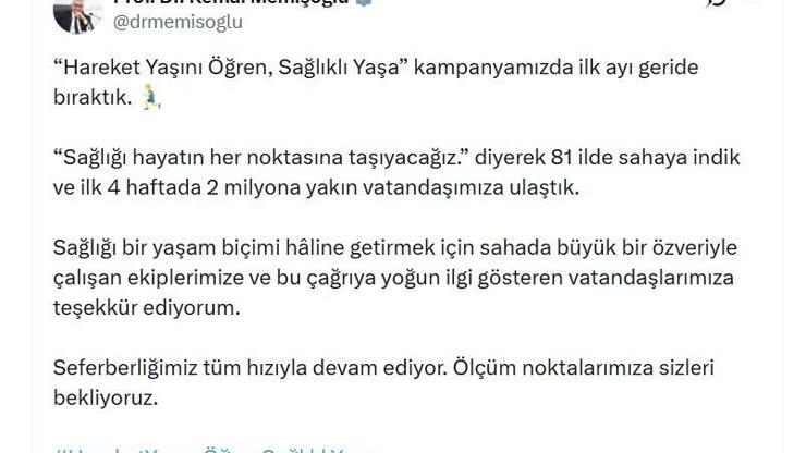 Bakan Memişoğlu: Hareket Yaşını Öğren, Sağlıklı Yaşa kampanyamızda 2 milyona yakın vatandaşımıza ulaştık