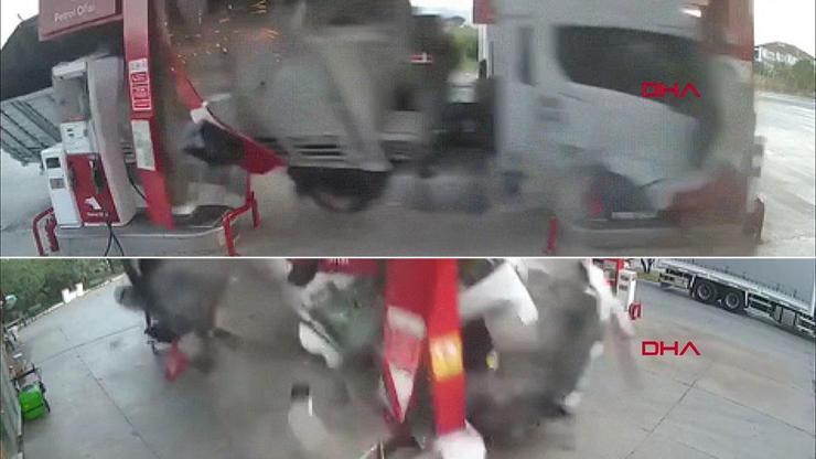 Bursada TIRın akaryakıt istasyonuna daldığı kaza kamerada: Ölü ve yaralılar var...
