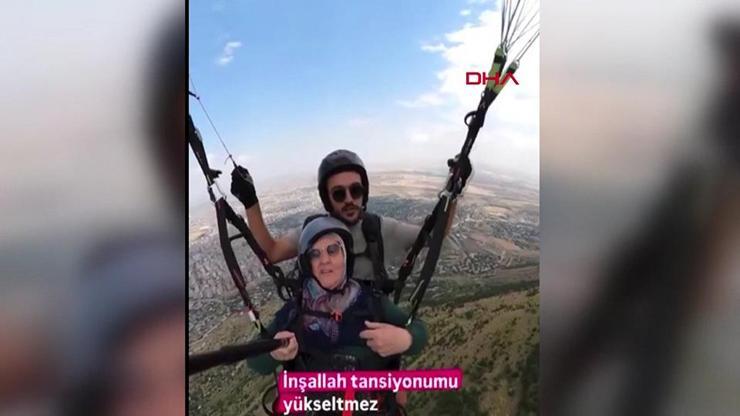 77 yaşındaki Türkan teyzenin yamaç paraşütü heyecanı kamerada