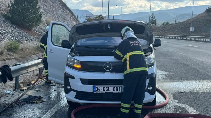 Bilecik’te korkutan anlar Ticari araç alev alev yandı