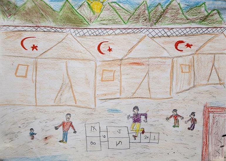 Mülteci çocuklar durmadı resim yaptı