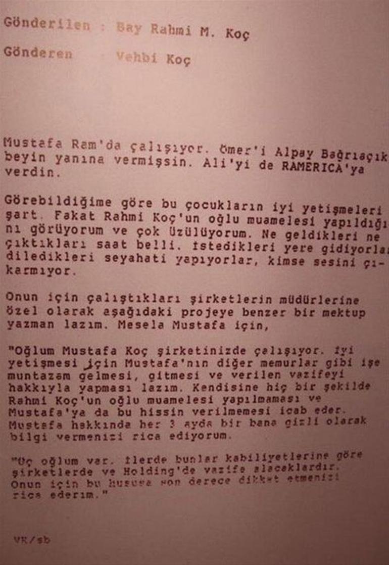 Dedesi yıllar önce Mustafa Koç için bu mektubu yazmış