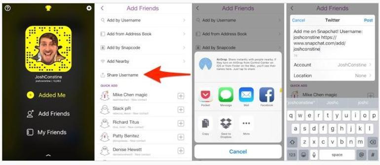 Snapchat profilleri tek tuşla paylaşılıp, arkadaş eklenebiliyor