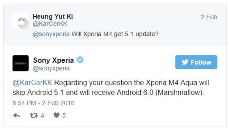 Xperia M4e Marshmallow güncellemesi